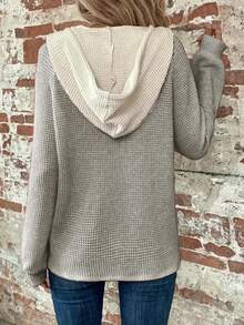 Plus 女款纯色抽绳长袖连帽卫衣秋季服装 - 灰色 - 查看 2