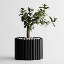 ORIZZONTE Modern Decorative Vase With Vertical Cane Texture – Modern Fence Texture – Creative Design For Plants, Cactus, Bonsai – Home/Office Gift Idea – Available In 2 Sizes – 100% Made In Italy, Shipping From Italy