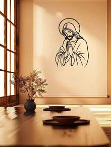 大型耶稣金属墙饰 - 经典基督教卧室家居装饰，激光切割设计易于悬挂，乔迁礼物，极简主义祈祷之手插图，现代金属墙饰，励志墙饰 - 彩色 - 查看 5