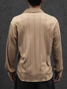 Men's Vintage Coin Pattern Textured Knit Solid Color Casual Long Sleeve Shirt