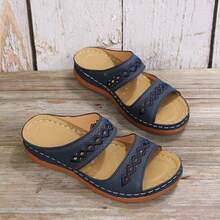 女式矫形坡跟凉鞋 夏季时尚 2025 露趾厚底凉鞋 休闲一脚蹬凉鞋 沙滩凉鞋