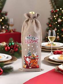 1/4pcs 2025 Christmas Bundle Pocket, Red Wine Champagne Packaging Bag, Christmas Party Drawstring Bag, Wine Gift Bag, Suitable For Family Gatherings, Christmas Decoration - Multicolor - View 7