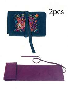 Velvet Tarot Card Storage Bag, Featuring Vibrant Cosmic Tarot Card Pattern, Dual-Tone Blue & Purple, Drawstring Closure, Soft Fabric Protective Case, Portable Card Holder, Suitable For Storing Tarot Cards And Small Items - Multicolor - View 14