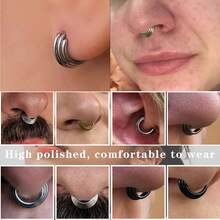 1pc 3-Layer Stacked Hinged Nose Ring 16G Hypoallergenic Septum Piercing Jewelry Suitable For Rook, Tragus, Conch, Daith, Helix Cartilage Ear Piercing 8mm - N008 - View 9