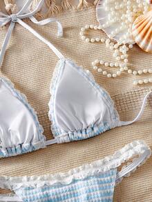 Ladies Swimsuit; Sexy Fashion; Blue Two Pieces Swimwear; Summer Beach; Bikini Set.