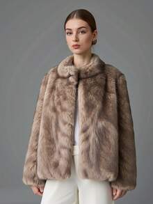 Fashionable Faux Fur Jacket, Versatile Fluffy Women's Winter Coat