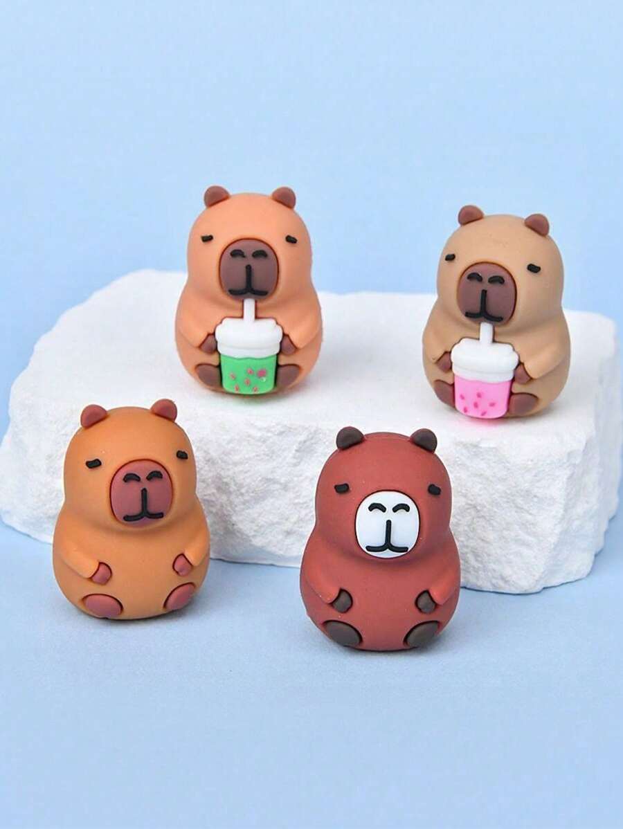 2 piezas de lindo sacapuntas de Capibara con forma de capibará de dibujos animados, sacapiezas para niños, artículos de papelería para estudiantes de primaria, regalos de vuelta a clases - Multicolor - Ver 1