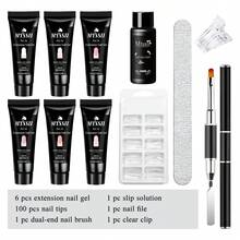 11件套/20毫升延长胶套装 美甲凝胶套装 透明白色美甲UV凝胶贴片模具 亚克力美甲凝胶切片刷套装 含20个延长甲模具 - 彩色 - 查看 8