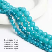 خرز فضفاض مستدير من الحجر الطبيعي الأزرق الجميل عالي الجودة بقياس 4-12 مم للاستخدام في صناعة المجوهرات DIY، سوار أنيق، قلادة، أقراط هدايا للنساء - الأزرق - مشاهدة 3