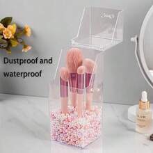 1 pieza Soporte acrílico para brochas de maquillaje, organizador de escritorio a prueba de polvo para brochas, lápices de cejas, brochas de sombras de ojos