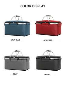 Un panier isotherme de voyage en plein air, une feuille d'aluminium personnalisée, un panier de pique-nique épaissi, un tissu Oxford, un panier pliable, isolé et chaud, un panier à main de camping - Noir - Voir 5