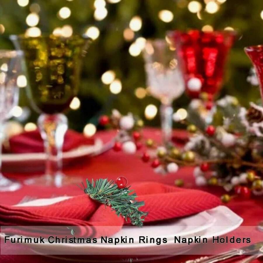 10 pezzi Anelli portatovaglioli natalizi con bacche di agrifoglio, fibbie per tovaglioli, ghirlande di pigne e bacche rosse, portacandele per decorazioni natalizie, compleanni, matrimoni, feste del Ringraziamento e banchetti