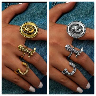 3 pièces/set Ensemble rétro de botte, chapeau et bague en alliage de style cowboy occidental