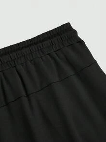 Plus Size Women Slim Fit Drawstring Pants, Elegant Trousers - Black - View 8