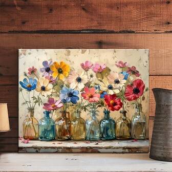 1 pieza Pintura en lienzo con marco de madera y póster enmarcado, jarrones de flores para decoración del hogar, arte de pared, decoración de habitaciones, regalos festivos, sala de estar, dormitorio, comedor, decoración de oficina con marco