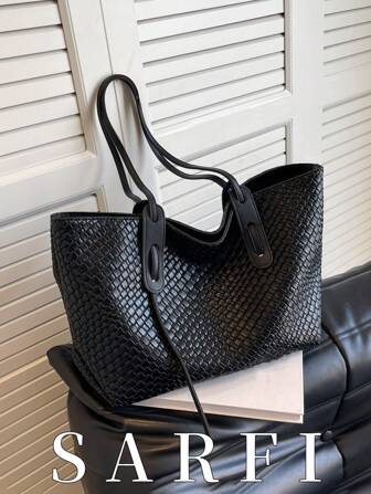 Modern och enkel damväska med imitation vävd design, minimalistisk axelväska i enfärgad stil, avancerad modern studentväska i campusstil, lämplig för universitetsstudenters dagliga resor, lätt och stor förvaringskapacitet för studenter, multifunktionell lätt förvaringsväska med dragkedja som öppnas och stängs.