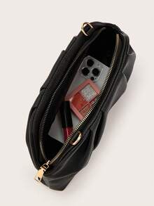 Portefeuille zippé rétro vintage en grain de litchi, couleur unie, grande capacité, élégant sac en PU pour femme, idéal pour un mariage, une fête, un bal ou un dîner.