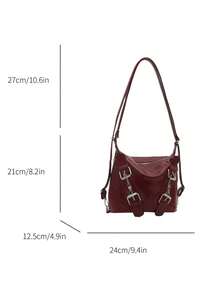 Bolso de mano cruzado con diseño retro sencillo, gran capacidad y textura pequeña, versátil y casual, color rojo, adecuado para el trabajo, la escuela y los viajes. Nuevo para la primavera de 2024. - Rojo - Ver 5