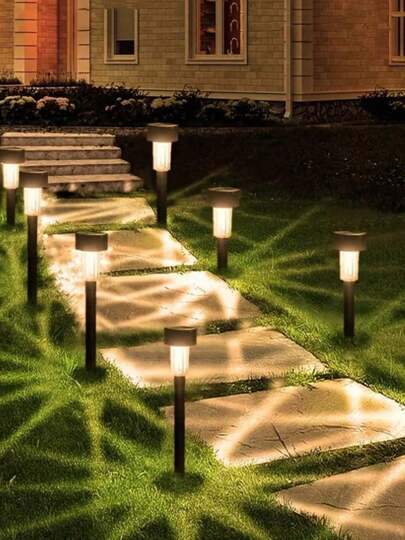 10PCS Solar Courtyard Lights, Outdoor Grounded Night Lights, Lawn Lights, With IPX4 Waterproof Effect, Suitable For Garden And Terrace Decoration, Outdoor Camping Light Decoration, Home Courtyard Street Light Decoration (White Light/Warm Light)