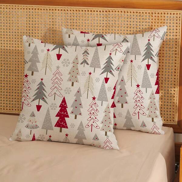 2PCS Christmas Pillowcase Christmas Decoration Linen Pillowcase Geometric Color Christmas Tree Throw Pillow Winter Farmhouse Holiday Decoration Sofa Cushion Cover