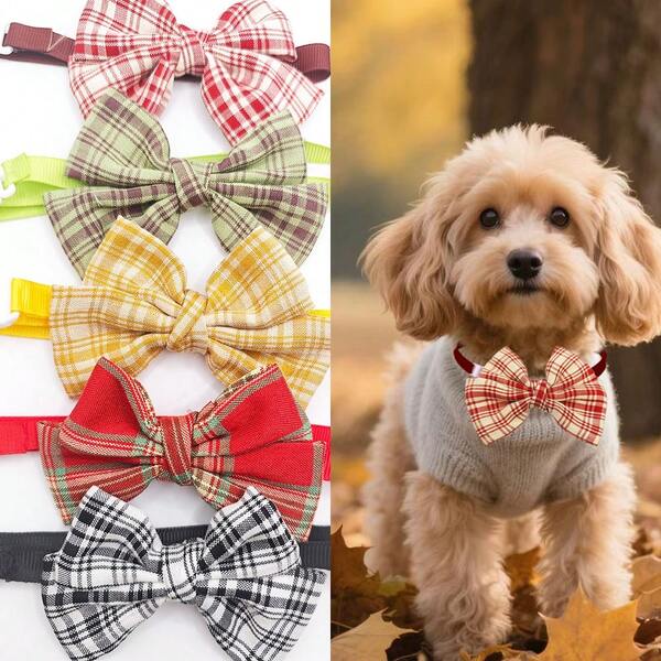 5 Stücke Haustier Fliegen, modische karierte Schleifen im klassischen Stil, süße und fröhliche Dekorationszubehör für kleine/mittlere Hunde & Katzen