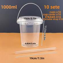 34 Ounce Large Reusable Plastic Cups With LIDS And Straws Drink Cups Suitable For Iced Beverages, Fruits, And Ice Buckets - Ideal For Parties, Festivals, And Daily Use (5/10 Sets) - trong suốt - Xem 3