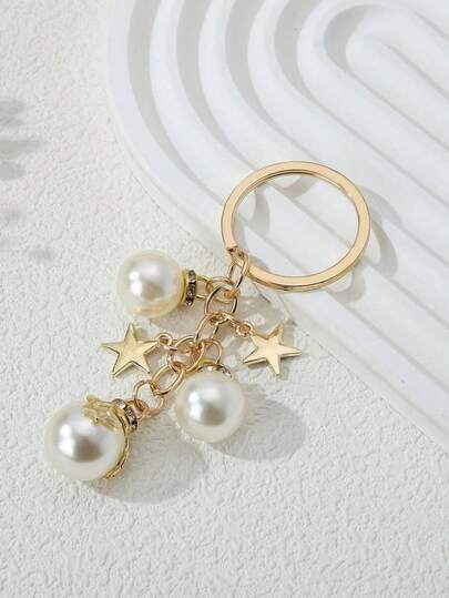 Elegant 1pc Women Faux Pearl & Star Charm Fashion Keychain For Key Decoration Car Accessories Bag Charm School Pearl Cute Goth Y2k