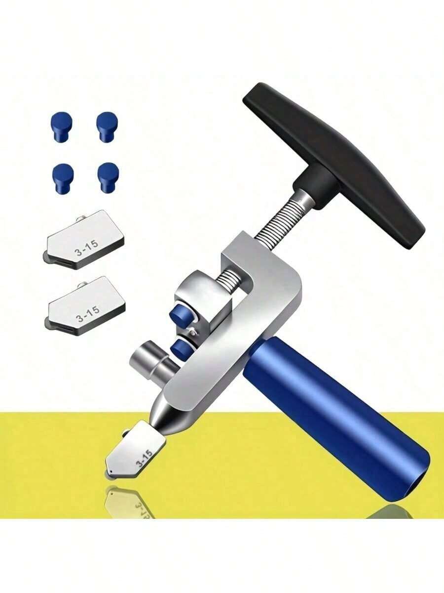 2 in 1 Taglierina manuale per vetro e piastrelle con ruota diamantata - Strumento di taglio preciso per fai da te e costruzione, base e morsetto in metallo regolabili, design portatile leggero (telaio robusto + viti blu), impugnatura ergonomica, struttura durevole