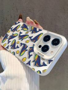 1 件鲸鱼与贝壳卡通插图印花高品质透明白色框架 TPU 防震保护壳适用于 7/8/X/Xs/XR/XS Max/11/12/13/14/15/16 Pro Max、Galaxy - 彩色 - 查看 5