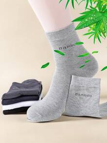 5 双男士竹纤维商务中筒袜，字母印花，吸湿排汗，透气舒适休闲袜，适合秋冬、秋季 - 彩色 - 查看 2