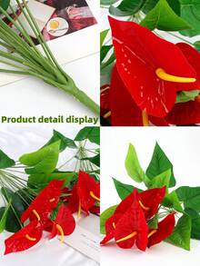 1pc Artificial Flamingo Flower, Anthurium, Red Poinsettia Plants With Red Blooms & Green Leaves - Year-Round Indoor/Outdoor Decor For Weddings, Gardens, Home, And Holidays (Easter, St. Patrick's Day, Valentine's Day) | Holiday Decor | Decorative Plants | Maintenance-Free, Artificial Outdoor Flowers (Pot Not Included) Home Decor Christmas Decorations Room Decor Christmas