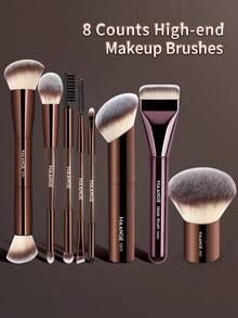 MAANGE 1/2/8pcs Professional Aluminum Face Makeup Brush Set,Brush For Travel,Professional Foundation Brush Set,Blush Brush Concealer Brush Highlighter Brush Contour Brush Loose Powder Brush Eyeshadow Brush Eyebrow Brush Eyelash Brush Eyeliner Brush Beveled Tubular Makeup Brush,Makeup Tools With Soft Fiber For Easy Carrying,Gift For Women & Girl