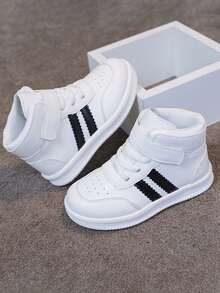 1 Pair Unisex Fashion Versatile Hook And Loop Sports Shoes, Lightweight & Comfortable High-Top Sneakers, Girls' New Running Shoes, Children's PU Leather Casual Flat Shoes, Suitable For Indoor/Outdoor Activities, School Days, Daily Walking And Running In Spring And Autumn