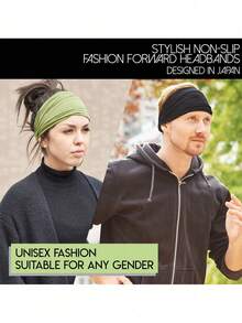 1条日式男女通用黑色弹力发带，适合跑步、运动、休闲健身、男士度假配饰、男士配饰、足球发饰、棒球配饰、男士头带 - 黑色 - 查看 2