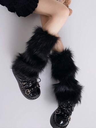 儿童袜套12-16岁女童仿毛保暖脚套秋冬保暖毛绒腿套时尚朋克风格休闲女童袜套