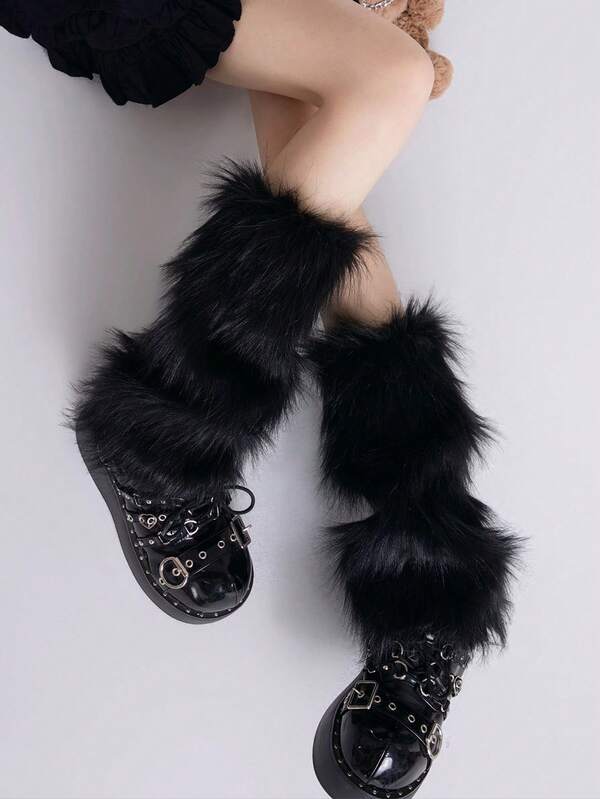 Children's Sock Cover 12-16 Years Girls Faux Fur Warm Foot Cover Autumn Winter Warm Plush Leg Cover Fashionable Punk Style Casual Girls Sock Cover