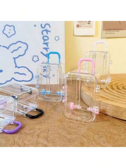 1pc INS Creative Mini Trolley Candy Storage Box, Transparent Design Children's Toy Snack Organizer Box, Cute Suitcase Shaped Small Box With Portable Handle, Moisture-Proof Storage Box, Ideal Gift For Girls Toy Storage And Pretend Play
