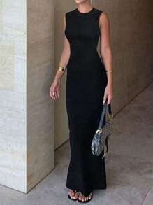 女士优雅黑色修身针织连衣裙 | 无袖修身圆领 | 适合婚礼宾客、派对、晚宴、约会和情人节等场合，2026春夏款