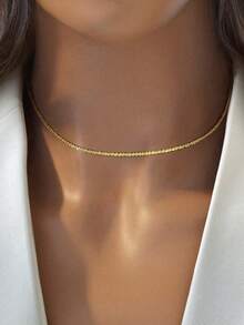 1 pieza Collar colgante de cristal artificial de tono plateado brillante de lujo para mujeres, adecuado para uso diario, regalo exquisito y perfecto para seres queridos - Dorado - Ver 5