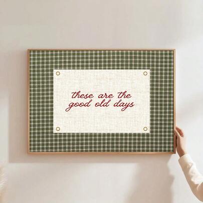 1 件带框/无框这些美好的旧时光励志海报绿色格子印刷复古墙艺术帆布印刷简约美学多巴胺装饰积极报价复古绘画适用于公寓、客厅、卧室、现代家居装饰