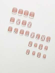 Add A Touch Of Atmosphere 24pcs Press On Nails Short Creative Minimalist White French Tip Nails, White Ghost, Spider Web Pattern, Quirky Nail Art, Silver Glitter Embellishment, Cute Temperament, Detachable And Reusable Fake Nail Set, Suitable For Girls' Halloween, Campus - Multicolor - View 3