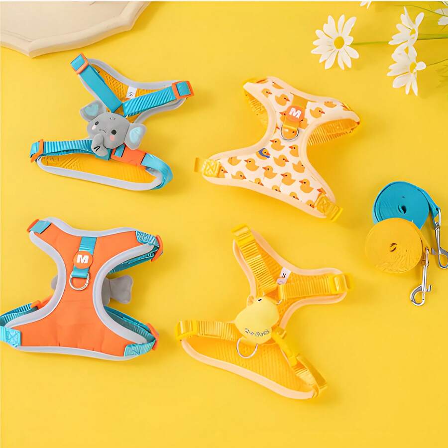 1set Cartoon Duckling Pet Harness And Leash Set, Suitable For Decorative Or Outdoor Use, Fits Cats And Small-Medium Dogs Traction Rope Duck Small Size Suitable For Small And Medium-Sized Pets