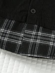 2pcs Young Boy Plaid Collar Patchwork Letter Embroidery Shirt + Black Pocket Pants Outfit Set - Multicolor - View 6