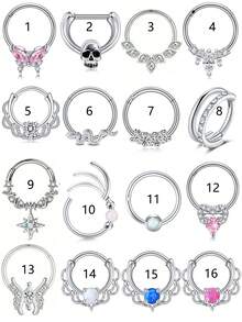 1 chiếc nhẫn bấm vách ngăn 16G bằng thép không gỉ, đồng thau, đá CZ, sụn Opal, vòng xoắn ốc, khuyên tai hình vành tai, khuyên mũi, vòng bấm phân đoạn có bản lề, đồ trang sức xỏ khuyên - Vòng mũi - Xem 3