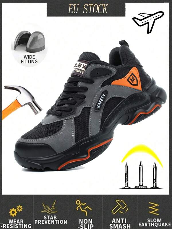 Botas con puntera de acero negras para hombres, taller de forja Gaobang, zapatillas de trabajo para hombres, deportes al aire libre, viajes de aventura, zapatos para escalada de montaña con estructura y uso diario, zapatos de entrenamiento antiaplastamieto y anti-perforación para hombres. Botas de trabajo con puntera de acero negras para hombres, para uso en exteriores, almacén, jardinería. Zapatos de trabajo ligeros, cómodos y con estilo, para taller de forja y fabricación, con suela antideslizante.