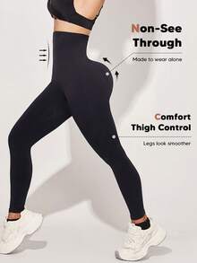 Sculpting High Waist Seamless Tummy Control Butt Lift Thigh Slimmer Shapewear Leggings - Black - View 4