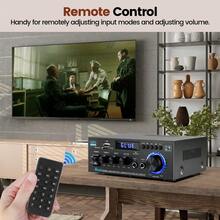 Bluetooth 5.0 Stereo HiFi Amplifier – 2-Channel Audio Amp With LCD Display, SD/USB, FM Radio | Perfect For Home, Car & Karaoke - Black - View 2