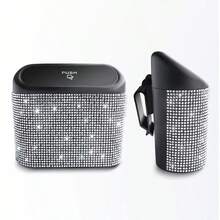 1pc New Crystal Rhinestone Car Trash Can, Creative Car Rear Hanging Garbage Bin, Multi-Purpose Car Storage Container
