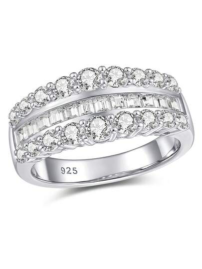 AIHUASI 1pc Elegant 925 Sterling Silver Moissanite Diamond Wedding Bands For Women 1.75*2mm 1.4Carat Emerald Cut And 3.0mm Round Cut Dazzling D Color VVS1 Moissanite Promise Engagement Eternity Rings Fine Jewelry Valentines Gift