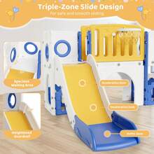 MAMIZO 9 In 1 Large Toddler Slide, Kid Playset W/ Long Slope, Baby Climber Set W/ Basketball Hoop, Telescope, Tunnel, Storage Space, Enclosed Steps, Indoor Outdoor Playground For Ages 3+ - Yellow - View 7